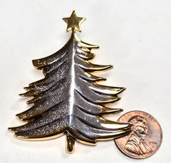 Vintage Signed BEST Silver & Gold Christmas Tree Holiday Pendant Pin / Brooch