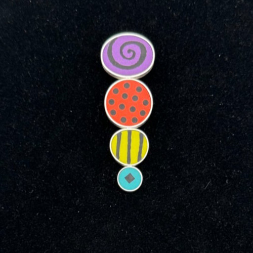 Susan Dyer Sterling Polymer Clay Brooch Colorful Abstract Art
