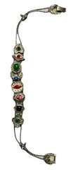 VTG Victorian Revival Slider Charm Bracelet Silvertone Rhinestones Enamel 7 1/4″