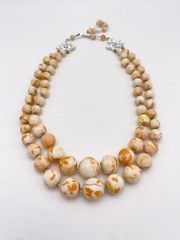 Vintage Necklace Speckled Lucite Orange Yellow And Cream Colors Double Strand