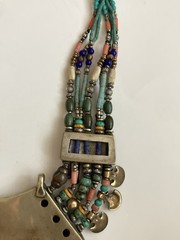 Vintage Tribal Necklace Turquoise Coral Inlay Ethnic Boho Statement Nepalese
