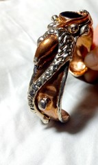 Artisan Cuff Bracelet Mixed Metals Copper Onyx Stone Slight Flex Brutalist 0198