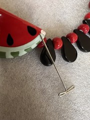 Flying Colors Ceramic Watermelon Necklace 1980s Funky Summer Jewelry Small Flaw