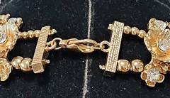 Vintage Statement Runway Collar Necklace Featuring Gold Tone Floral Rhinestones