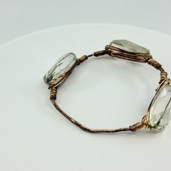 Hand Wired Copper Bangle with Clear Crystal Statement Stones Festival Jewelry