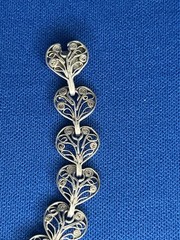 Vintage Sterling Silver 0.925 FILAGREE Heart Links 7.75″ Bracelet RARE