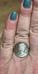 Vintage Sterling Silver 1940 Mercury Dime Ring Size 7.5