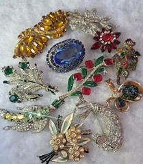 Antique Brooch Lot Crown Trifari Jewled Symphony,Czech, Alfred Philippe?? Etc