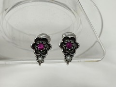 Vintage AVON 1974 Rosegay Antiqued Silver Tone Rhinestone Flower Clip Earrings