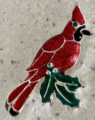 Vintage AAi Signed Red Cardinal Bird Brooch Red Enamel Silver Tone 2″ Pin