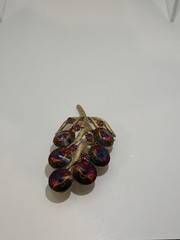 Vintage Watermelon Rivoli Rhinestone Leaf Brooch Gold Tone Pink Aurora Borealis