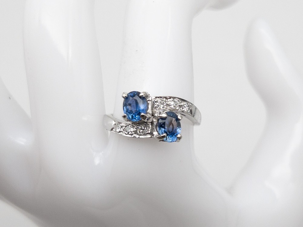 Vintage $6000 1.85ct NO HEAT Blue Sapphire Diamond 14k White Gold BYPASS Ring