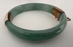 Vintage Genuine Natural Jadeite Jade Hinged Bangle Bracelet 60mm Safety Chain