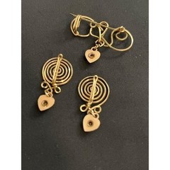 Vintage Gold Swirl Earrings & Brooch with Heart Pendants 3 piece Set 3.1g