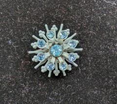 Vtg Blue Enamel With Blue Rhinestones Starburst Snowflake Brooch