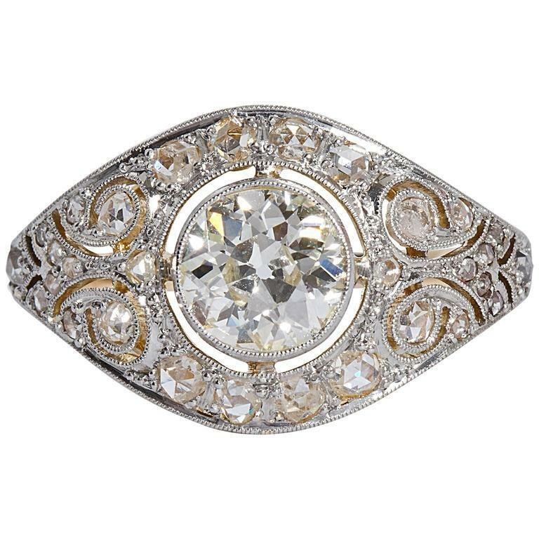 Art Deco Vintage 2.30 Ct White Diamond Wedding Ring 14K Yellow Gold Plated
