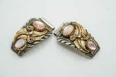 Vintage Sterling Silver and Gold Mother Of Pearl Womans Watch Tips JB48