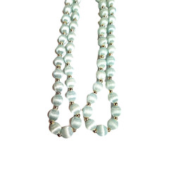 Vintage Light Pale Blue Silk Thread Wrapped Beaded Necklace 30″ Retro Costume