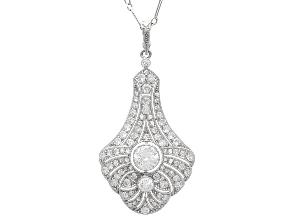 Antique Art Deco 3.51Ct Diamond and 18k White Gold Pendant Circa 1925