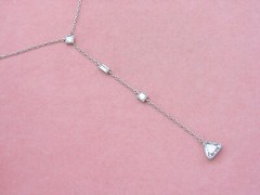 ESTATE ART DECO 1.03ct TRILLION DIAMOND LINE DROP PLATINUM LARIAT CHAIN NECKLACE