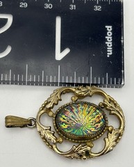 Vintage Gold Tone Oval Watermelon Rivoli Pendant Unmarked