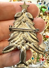 Vintage Pastel Rhinestone Christmas Tree Brooch Navette Holiday Pin 2.25”