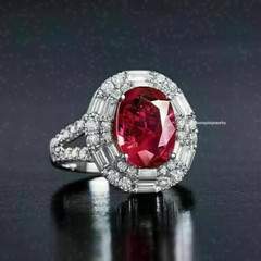 Edwardian 3Ct Oval Cut Lab Created Ruby Diamond Women Ring 14K White Gold Finish