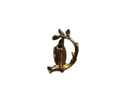 Gold Tone Owl on Branch Brooch Brown Cabochon Glass Body Red Eyes EMMONS