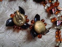 Vintage 40’s West Germany Necklace & Earring Set Wired Iridescent Glass Bead’s
