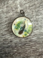 Victorian Era Double Sided Bird Feather MOP Pendant Ornate Frame