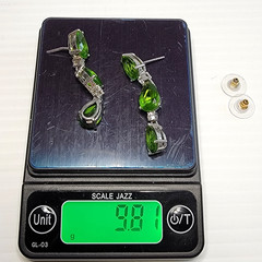 Vintage Green Quartz Pear Teardrop 3 Stone Line Dangle Earrings Silver 925 1.75″