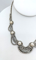 Vintage Rhinestone Necklace Glass Pearl Draped Formal Wedding 14-17in