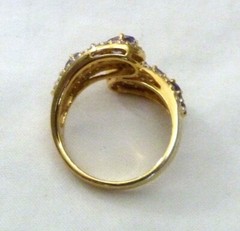 BBJ GOLD OVER STERLING SILVER AMETHYST WHITE ZIRCON GEMSTONE RING SIZE 8.5
