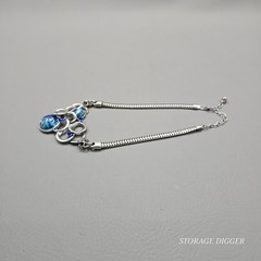 Vintage Bib Statement Necklace Silver Tone Blue Marbled Cabochon Rhinestone 19″