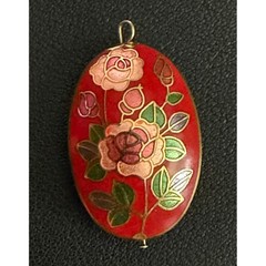 Vintage Cloisonne Enamel Pendant Double Sided Floral Oval Gold Tone Jewelry