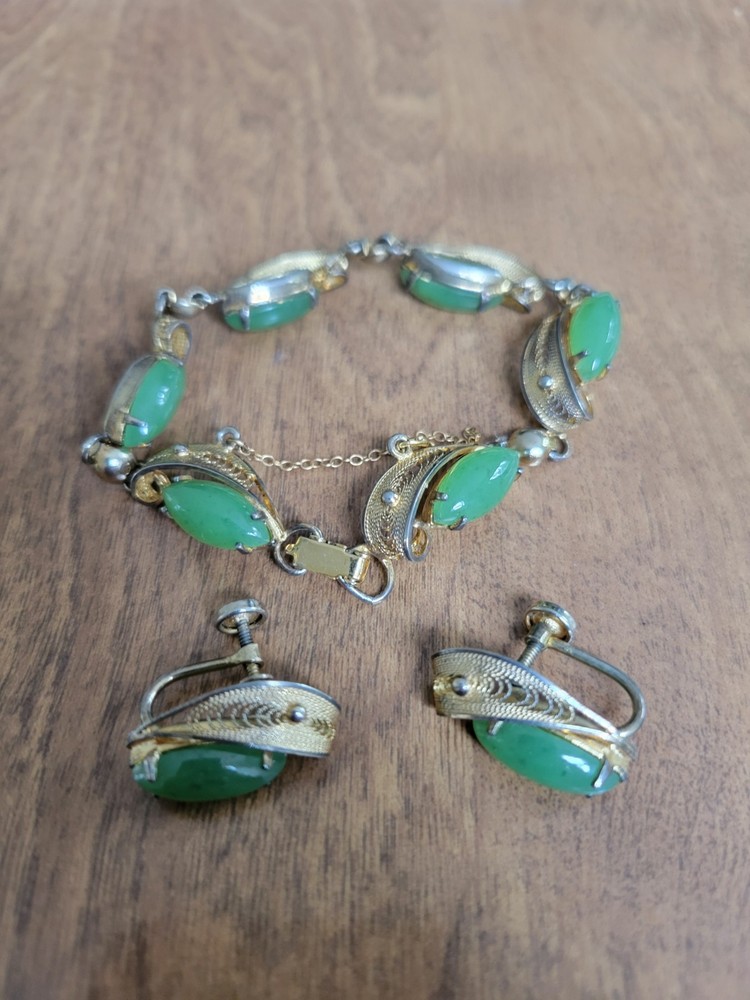 Vintage Sorrento Sterling Silver & Filigree Bracelet & Clip Earrings