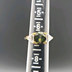 Vtg Sz 7 Ring J Green Cubic Zirconia Clear Triangles Designer Fashion Jewelry
