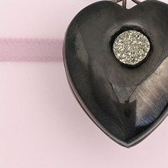Antique Victorian Jet Inset Pyrite Puffy 3-D HEART Charm Pendant