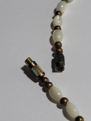 Vintage Green And White Beaded Necklace Natural Gemstones Brass Wire & Beads