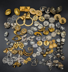 50 Pairs of Mostly Vintage Silver Tone and Gold Tone Earrings For Wear Or Crafts