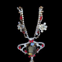 Vtg Signed Husar D Czech Glass Festoon Necklace Green Center Red Accent Stones