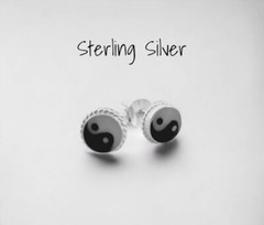 Sterling Silver Tiny Yin Yang Stud Earrings 5mm with Braid