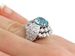 Vintage 5.70 Ct High Zircon 3.15 Ct Diamond 18k White Gold Dress Ring Size 5.5