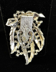 Vintage Rhodium Plated Clear Rhinestone Fancy 1940s-1950s Dress Fur Clip 2.5″ L