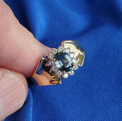 Original EARTH MINED Teal Blue SAPPHIRE DIAMOND Engagement Ring SOLID 14K GOLD 9