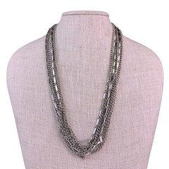 Vintage Unknown Womens Silver Tone Metal Multi Chain Necklace & Bracelet Set