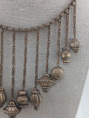 Victorian Revival Russian Gold Festoon Bib Dangling ribbed orbs Collar necklace