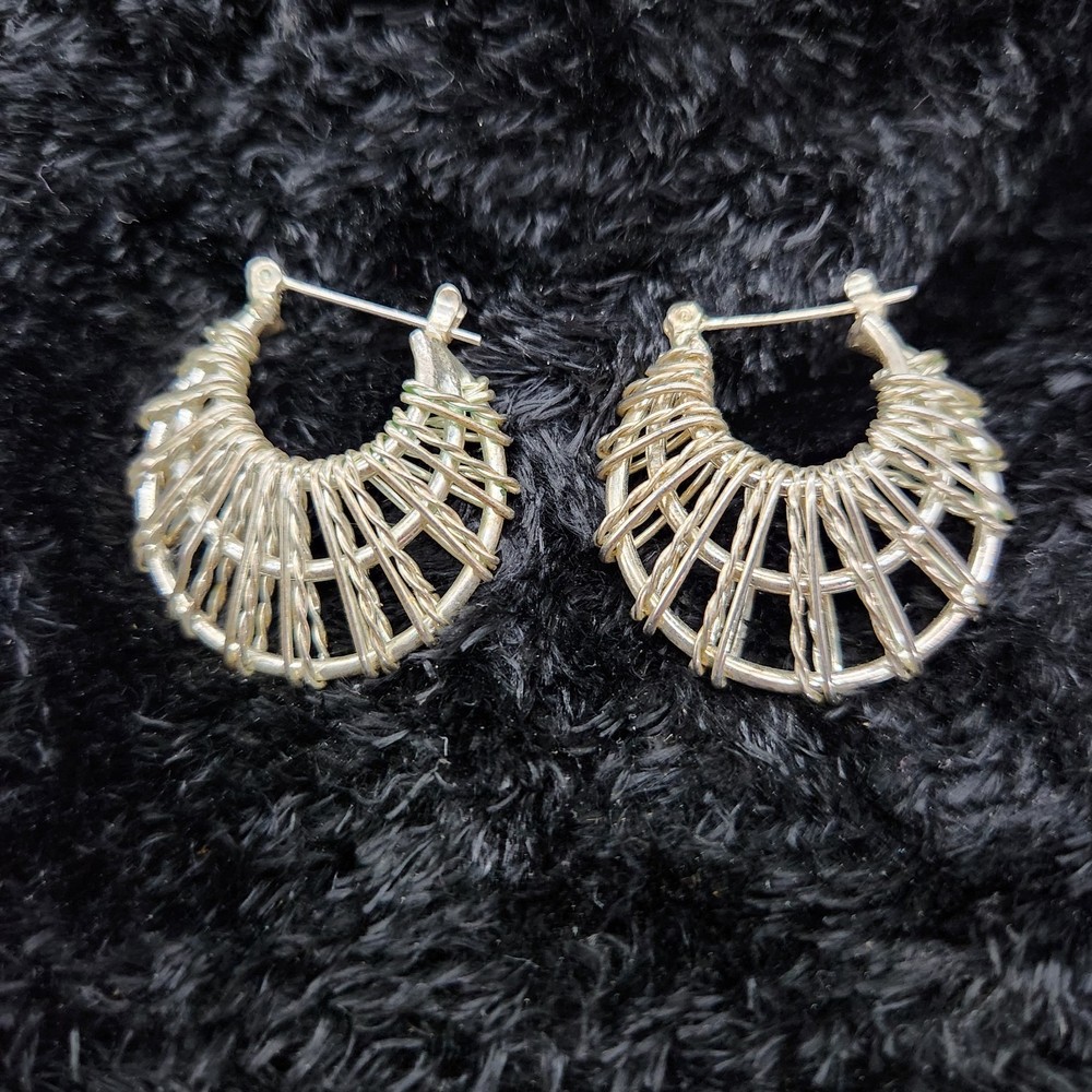 Vintage Silver T Wire Wrapped 1.25″ Pierced Hoop Earrings