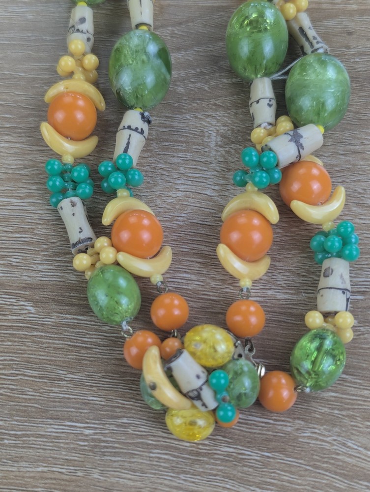 1950 Fruit Salad Tutti Fruity Bead Necklace Lucite Bakelite West Germany MCM
