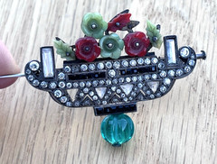 Antique French Art Deco Sterling Giardinetto Carved Flower Basket Brooch Pin